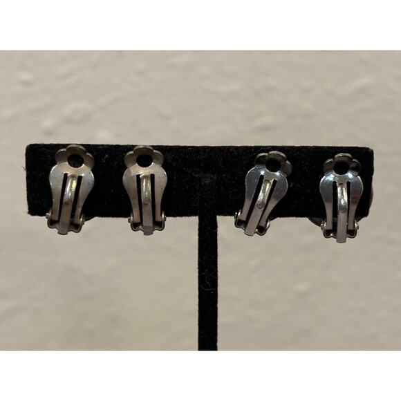 Natural Amethyst & Carnelian Vintage Clip On Earrings Silver Tone - Picture 5 of 5